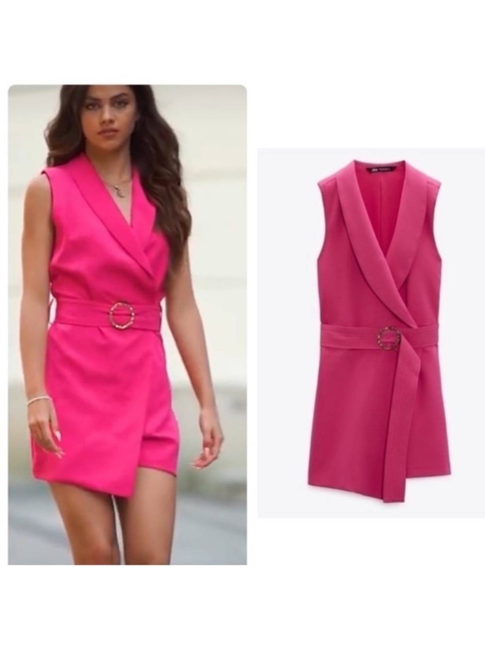 Zara Sleeveless Pink Belted Wrap Dress